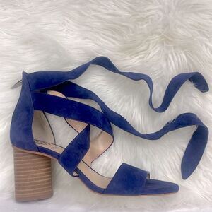 NEW Vince Camuto | VC-Jeneve strappy sandals 6.5 blue,suede ankle wrap 3” heel